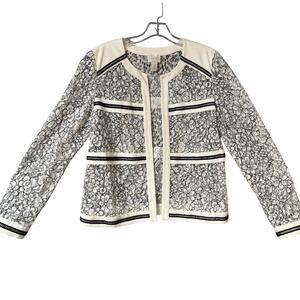 Chico's Lace Open Front Holiday NYE Party Sheer Jacket Top Women S Black White